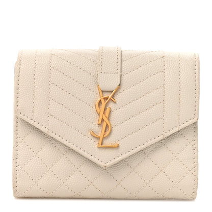 Saint Laurent Grain De Poudre Mixed Matelasse Triquilt Monogram Compact Tri Fold Wallet Blanc Vintage 1 of 9