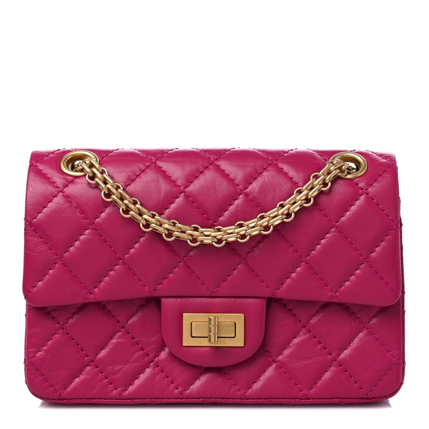Aged Calfskin Quilted 2.55 Reissue Mini Flap Fuchsia