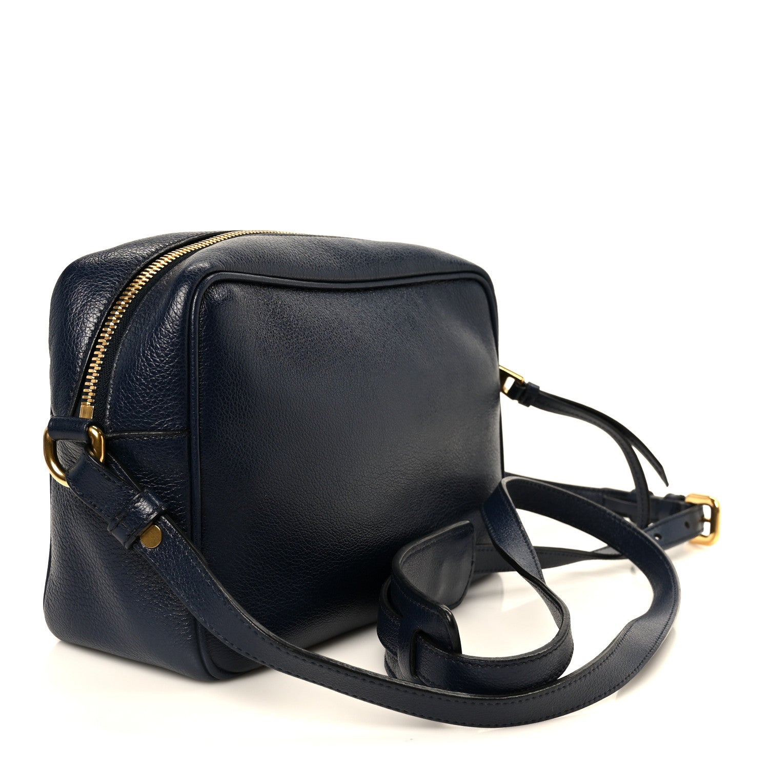 Prada Glace Calfskin Embossed Logo Camera Bag Navy Blue 3 of 12
