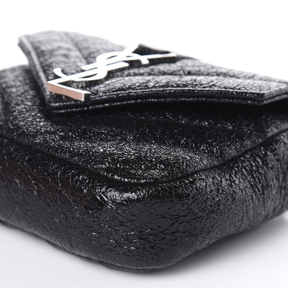 Saint Laurent Metallic Crackled Calfskin Chevron Monogram Micro Crossbody Bag Black 8 of 9