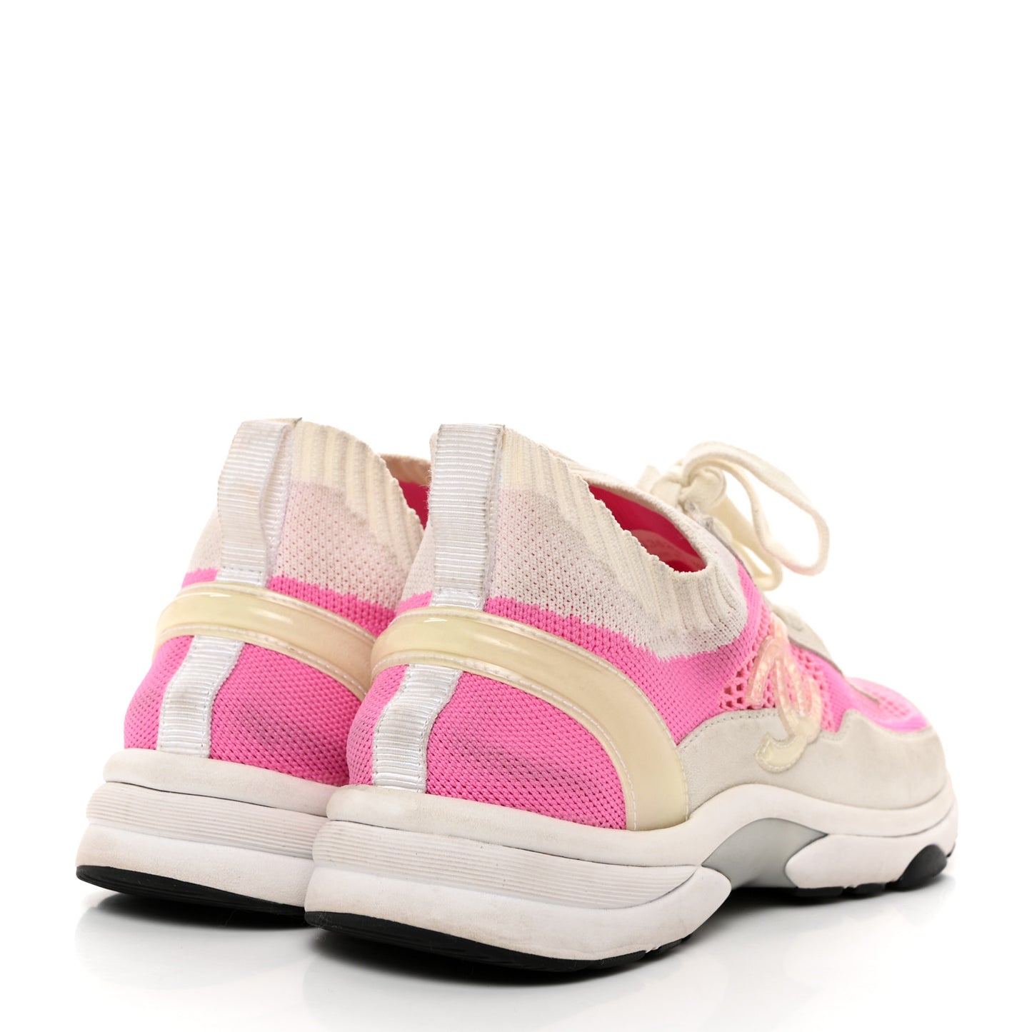 Fabric Suede Calfskin Stretch CC Sneakers 39.5 White Pink