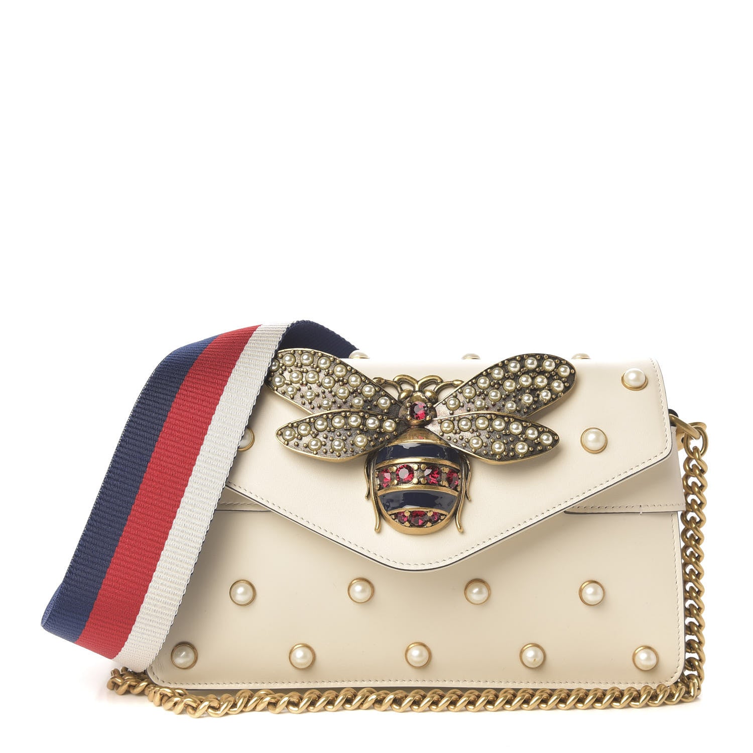 Gucci Nappa Pearl Studded Mini Queen Margaret Broadway Shoulder Bag Mystic White 1 of 9