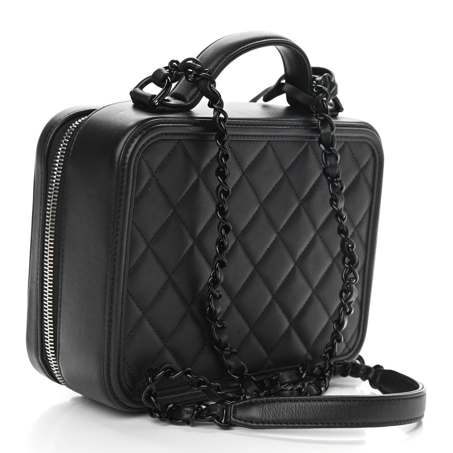 Chanel Lambskin Quilted Medium CC Filigree Vanity Case Black 3 of 11
