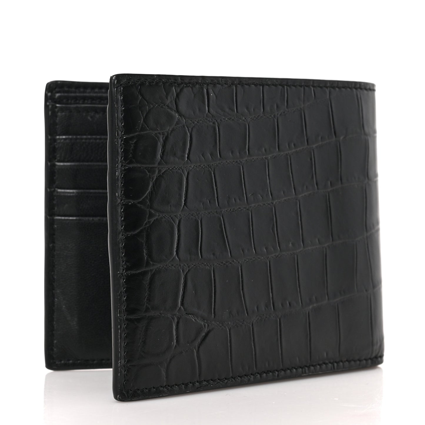 Calfskin Crocodile Embossed Tiny Cassandre East West Wallet Black