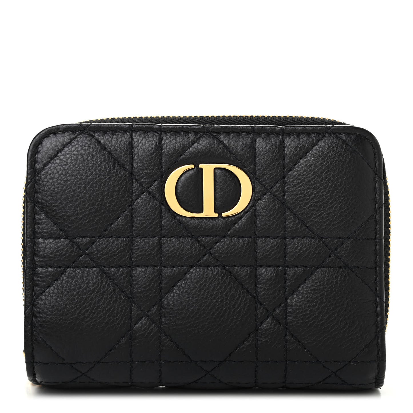 Grained Calfskin Supple Cannage Caro Scarlet Zipped Wallet Black