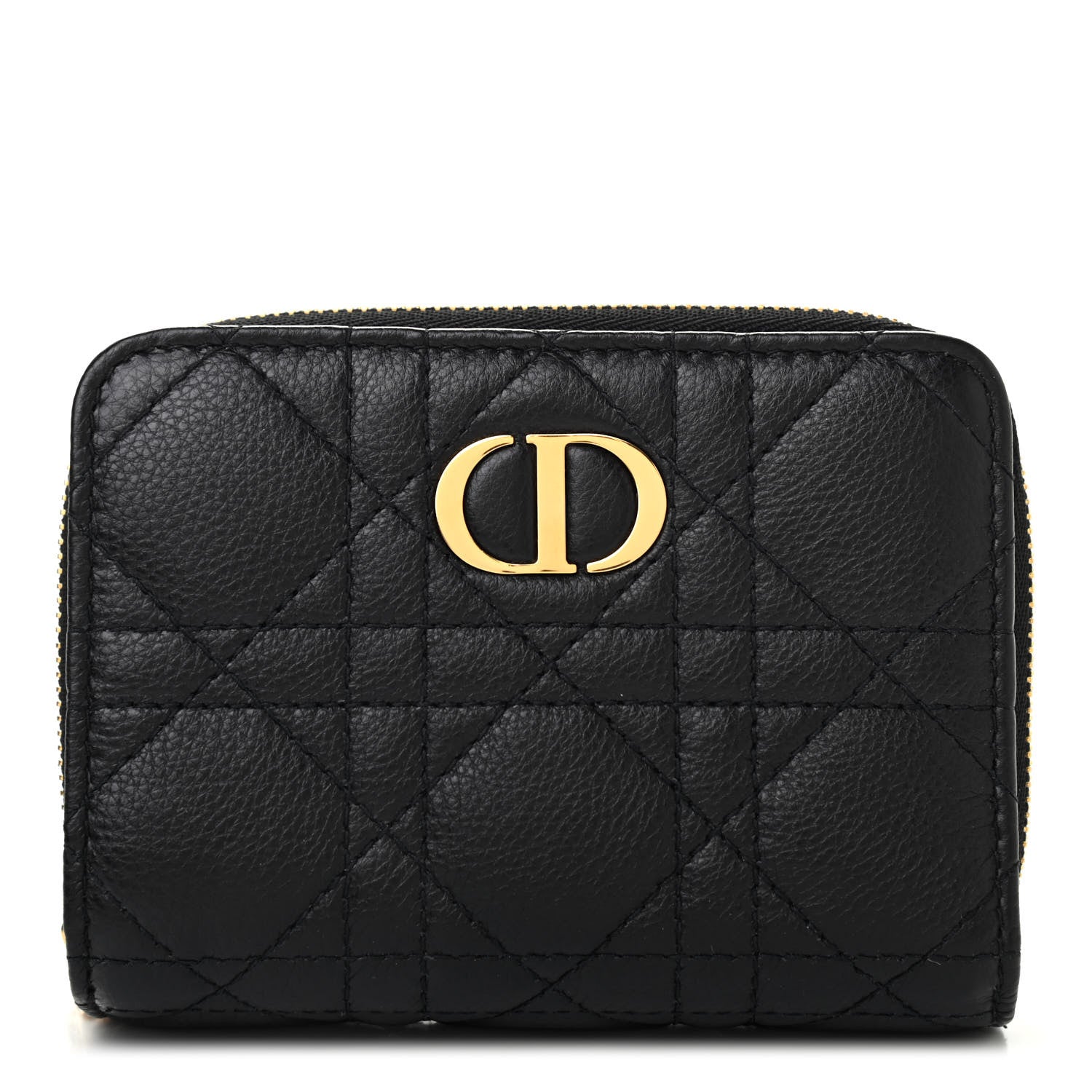 Christian Dior Grained Calfskin Supple Cannage Caro Scarlet Zipped Wallet Black 1 of 7