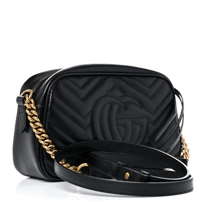 Gucci Calfskin Matelasse Small GG Marmont Chain Shoulder Bag Black 3 of 13