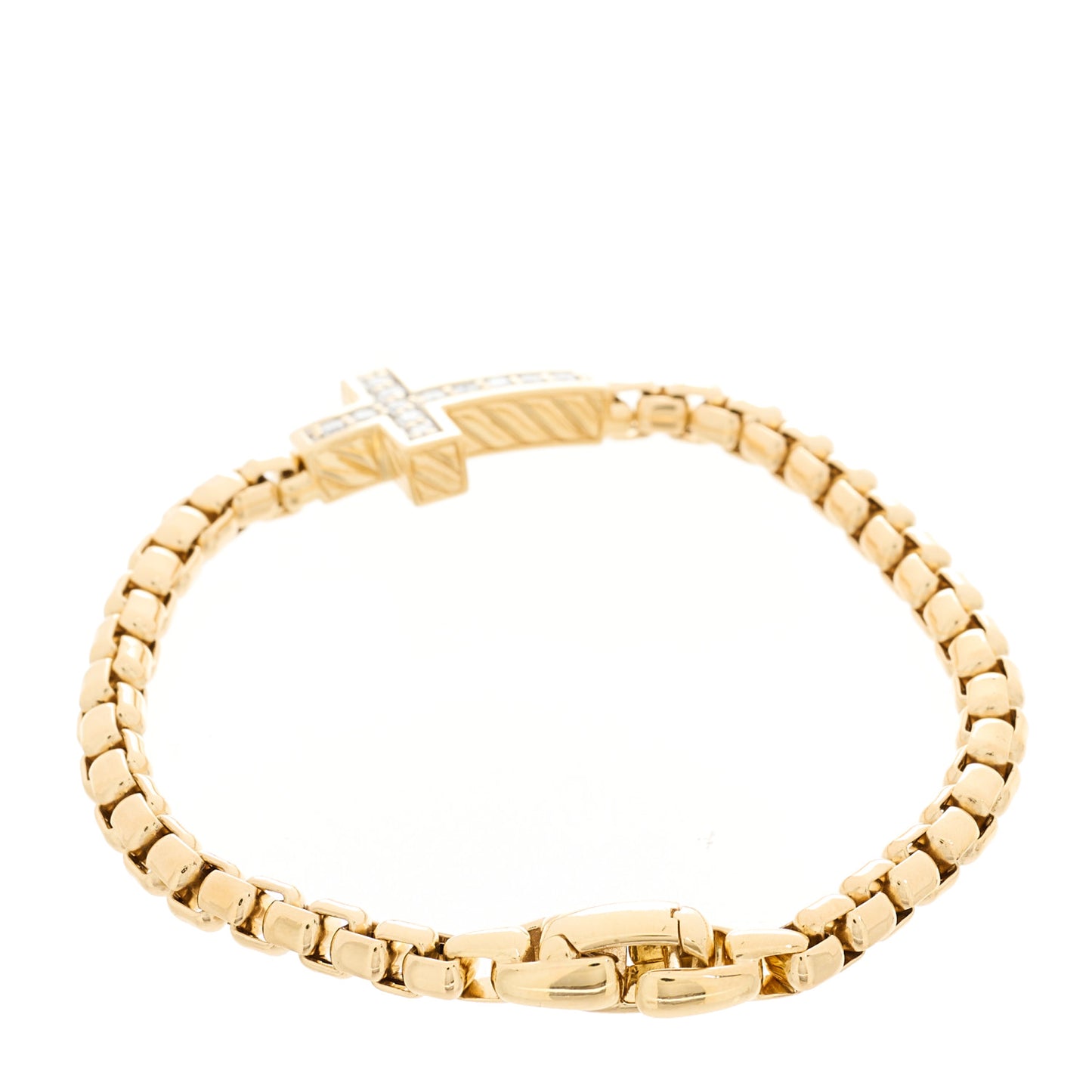 18K Yellow Gold Diamond Pave Cross Bracelet