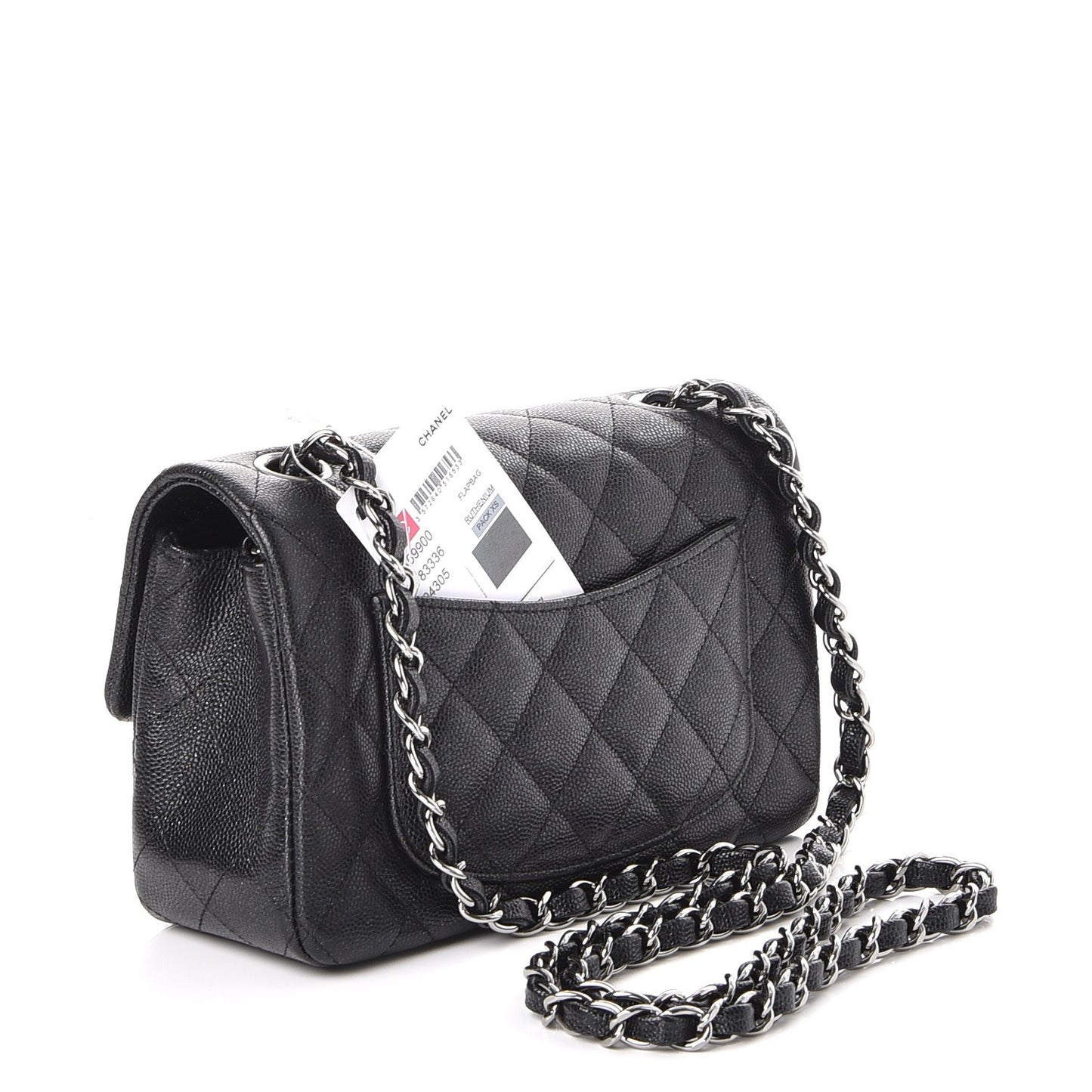 Iridescent Caviar Quilted Mini Rectangular Flap Black
