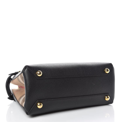 Burberry Grainy Calfskin House Check Small Banner Tote Black 4 of 12