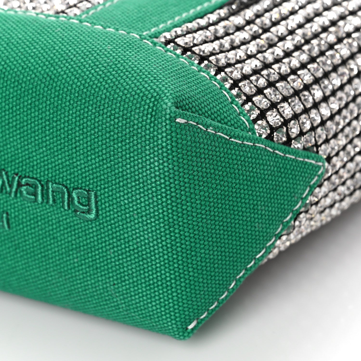 Alexander Wang Mesh Crystal Rhinestone Mini Cruiser Tote Green Silver 8 of 9