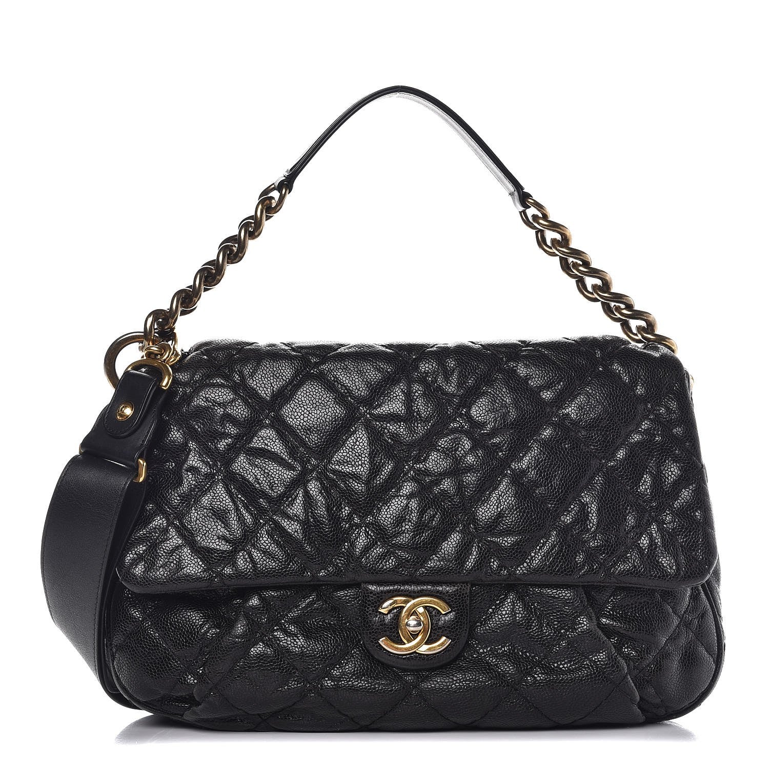 Chanel Crumpled Grained Calfskin Medium Coco Pleats Messenger Flap Black 1 of 9
