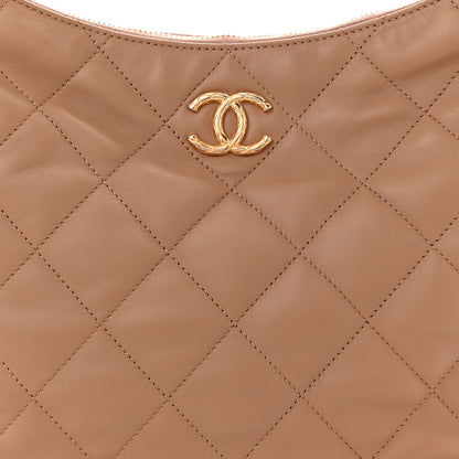 Chanel Lambskin Quilted Hobo Beige 8 of 10