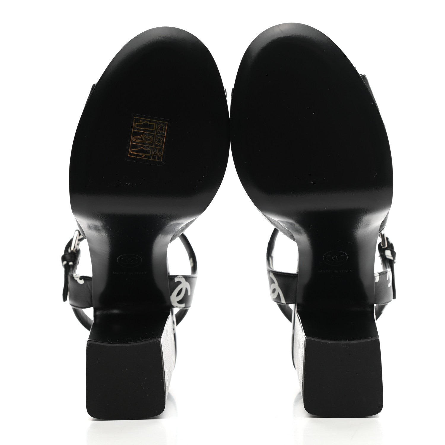 Chanel Printed Lambskin Coco Beach Platform Sandals 37 Black White 5 of 10