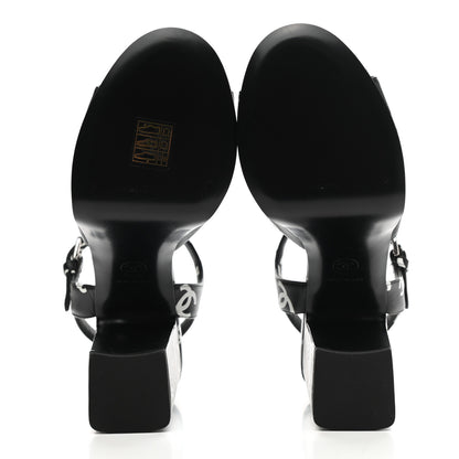 Chanel Printed Lambskin Coco Beach Platform Sandals 37 Black White 5 of 10