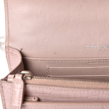 Saint Laurent Calfskin Crocodile Embossed Monogram Sunset Chain Wallet Soft Nude 7 of 12
