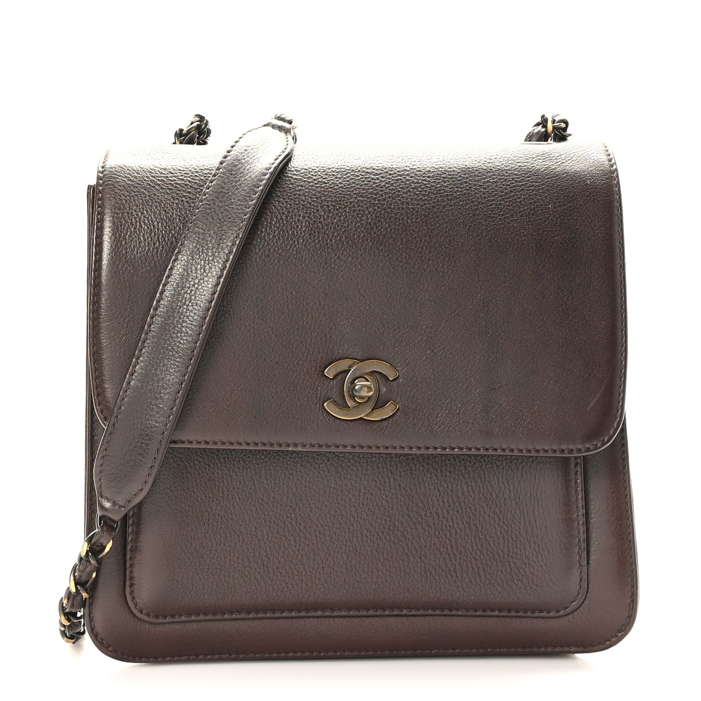 Calfskin Flap Shoulder Bag Brown