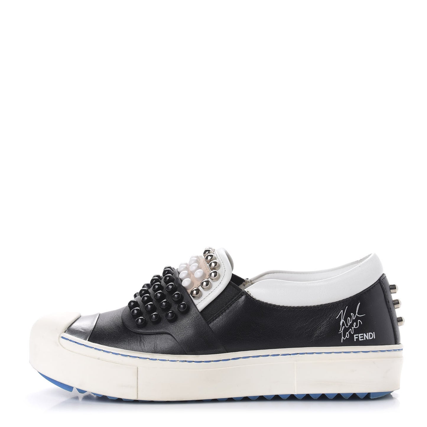 Calfskin Studded Karlito Slip On Sneaker 35.5 Black