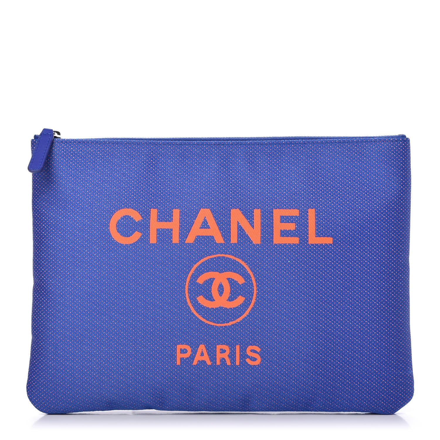 Chanel Mixed Fibers Medium Deauville Pouch Clutch Blue Orange 1 of 10