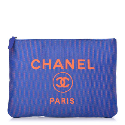 Chanel Mixed Fibers Medium Deauville Pouch Clutch Blue Orange 1 of 10