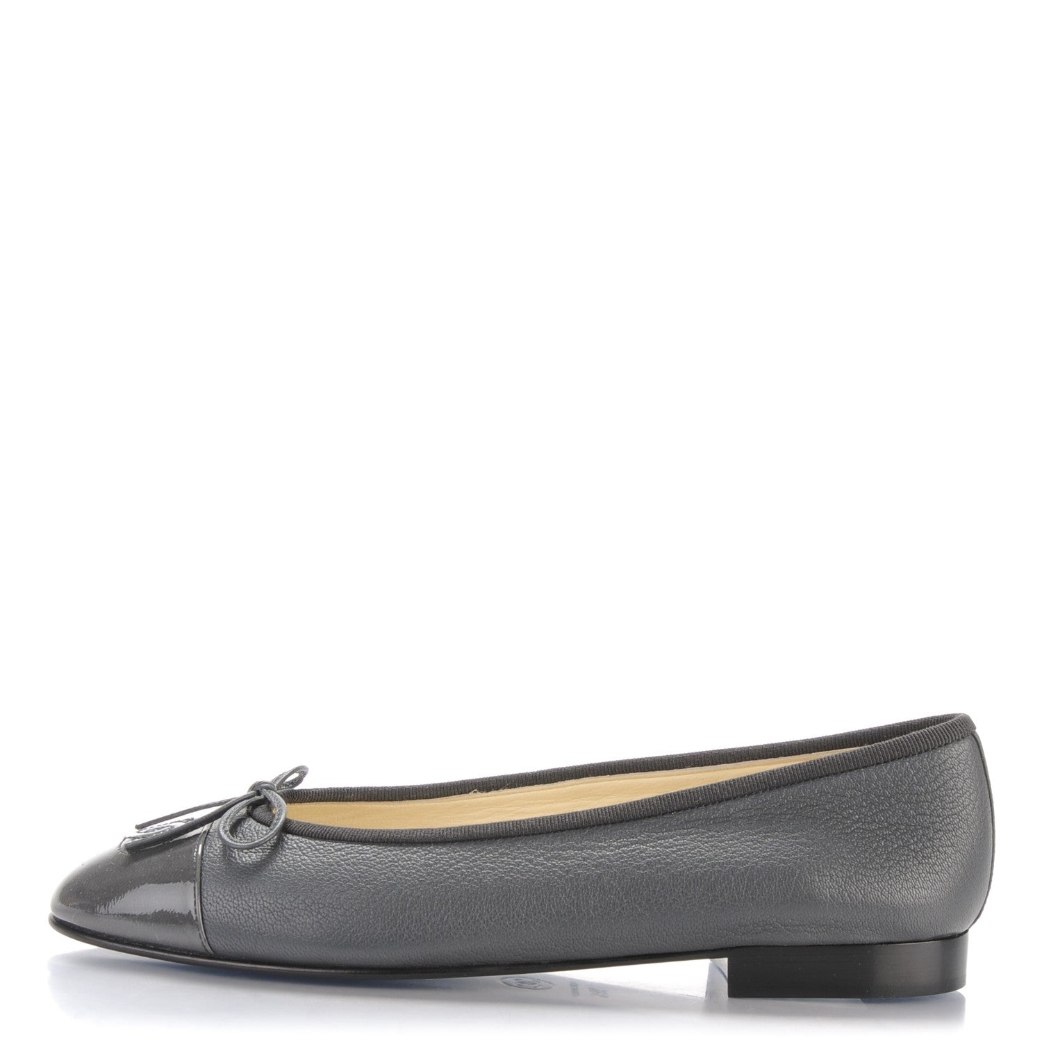 Chanel Patent Goatskin Cap Toe Ballerina Flats 38.5 Grey 1 of 8