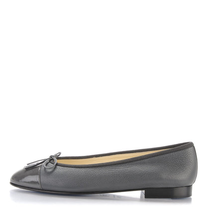 Chanel Patent Goatskin Cap Toe Ballerina Flats 38.5 Grey 1 of 8