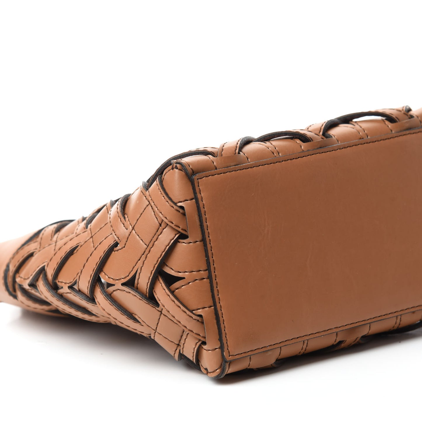 Faux Leather Woven Mini Tote Bag Brown