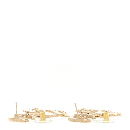 Chanel Crystal Pearl Camellia CC Drop Earrings Gold 4 of 6