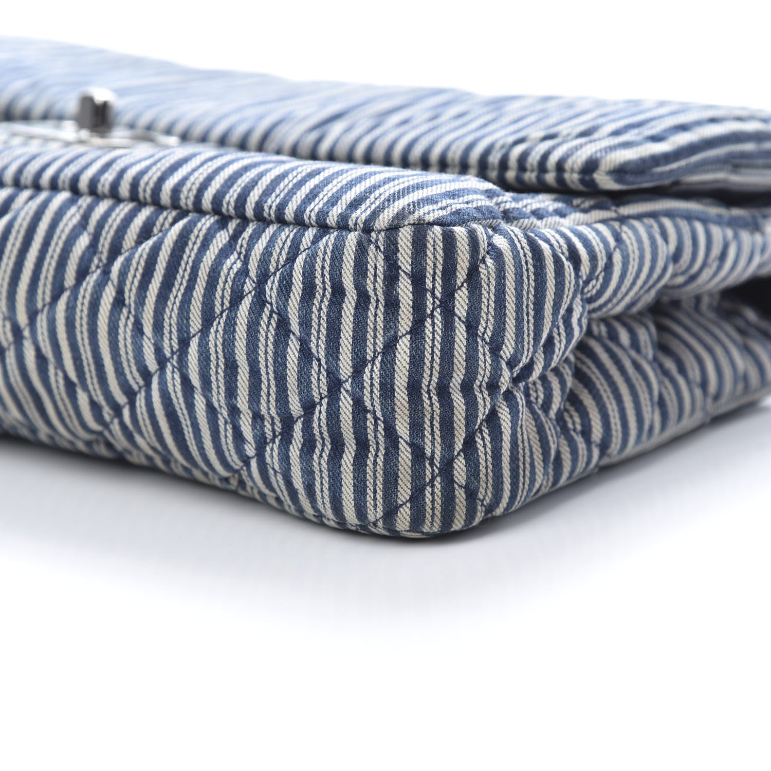 Chanel Denim Striped Quilted Medium Double Flap Navy White 10 of 11