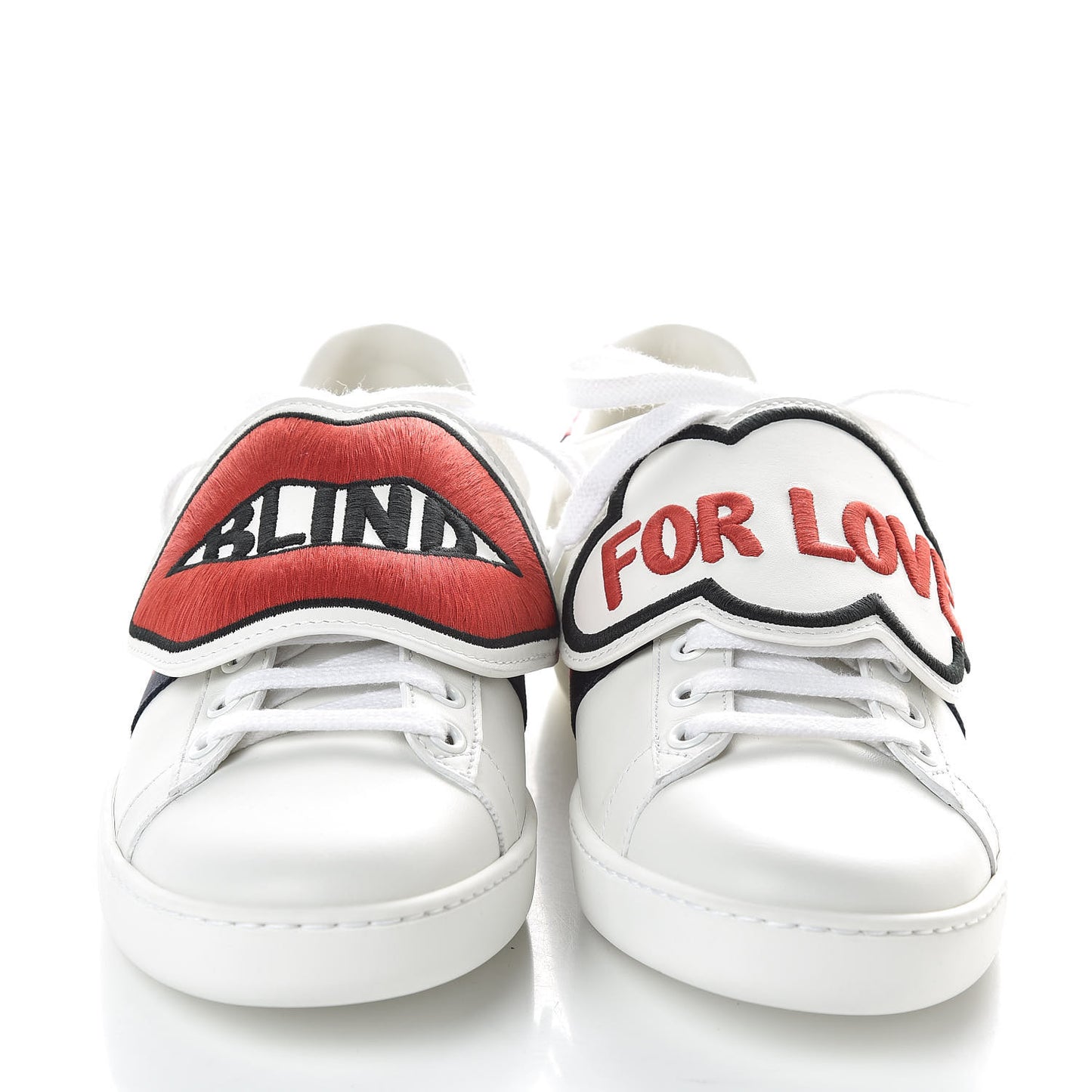 Calfskin Ayers Blind For Love Embroidered Womens Ace Sneakers 37 White