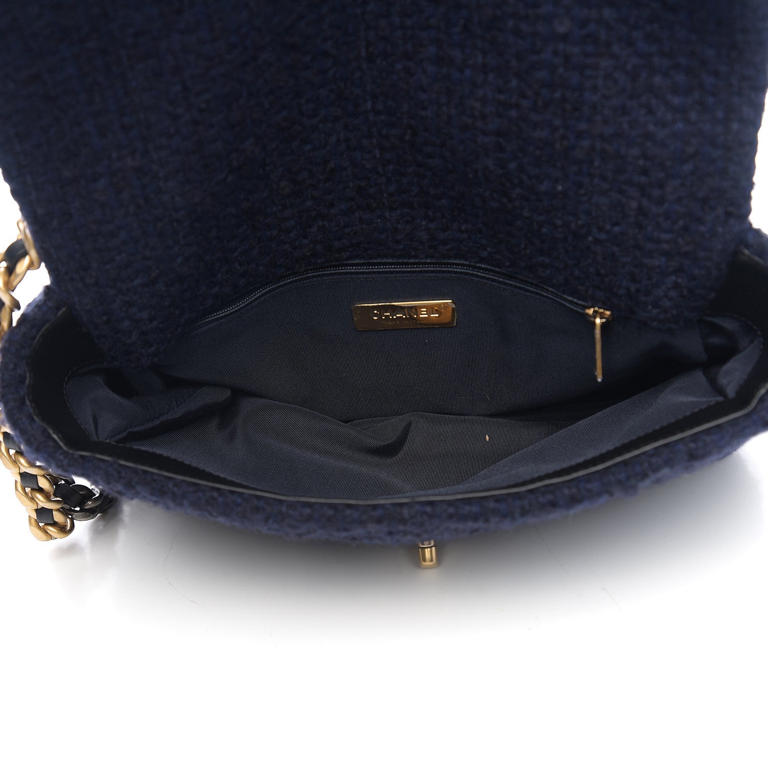 Chanel Tweed Quilted Large 19 Flap Navy Blue 4 of 10