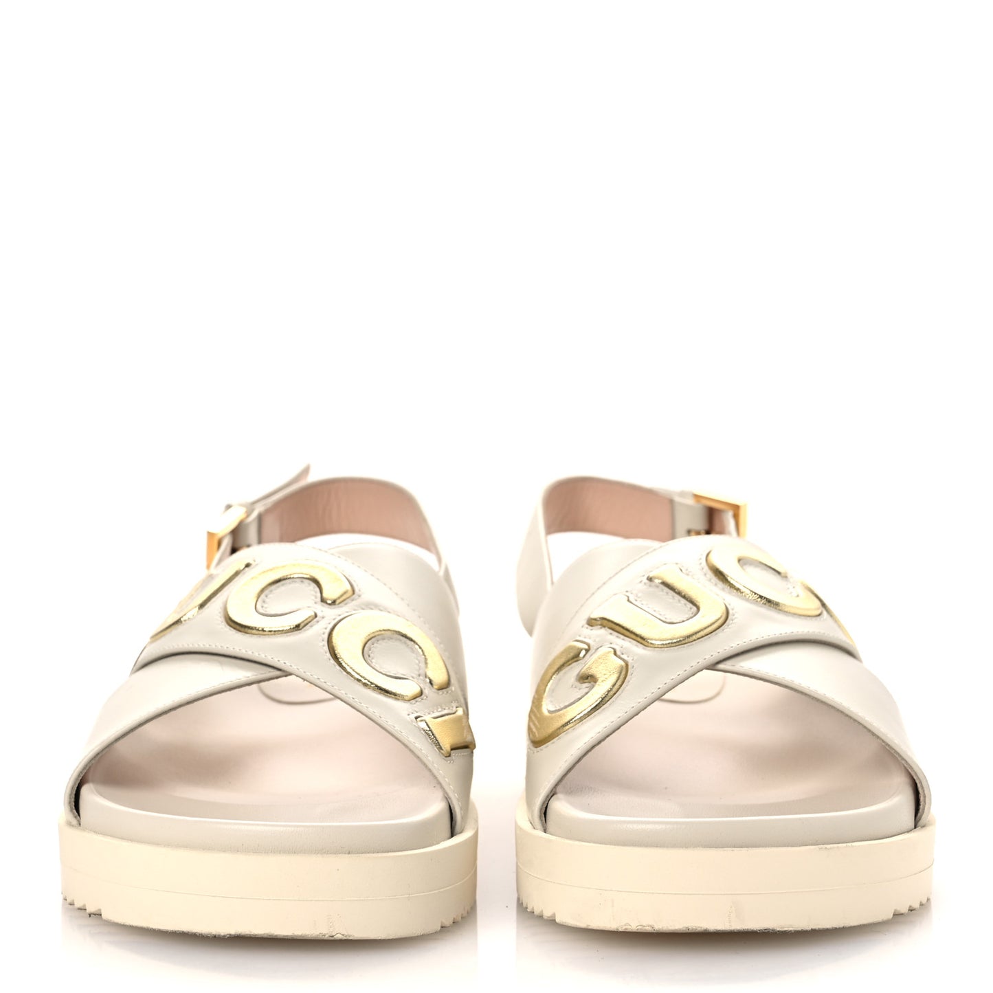 Calfskin Elizabeth Nappa Charlotte Logo Slingback Sandals 37.5 Mystic White Platino