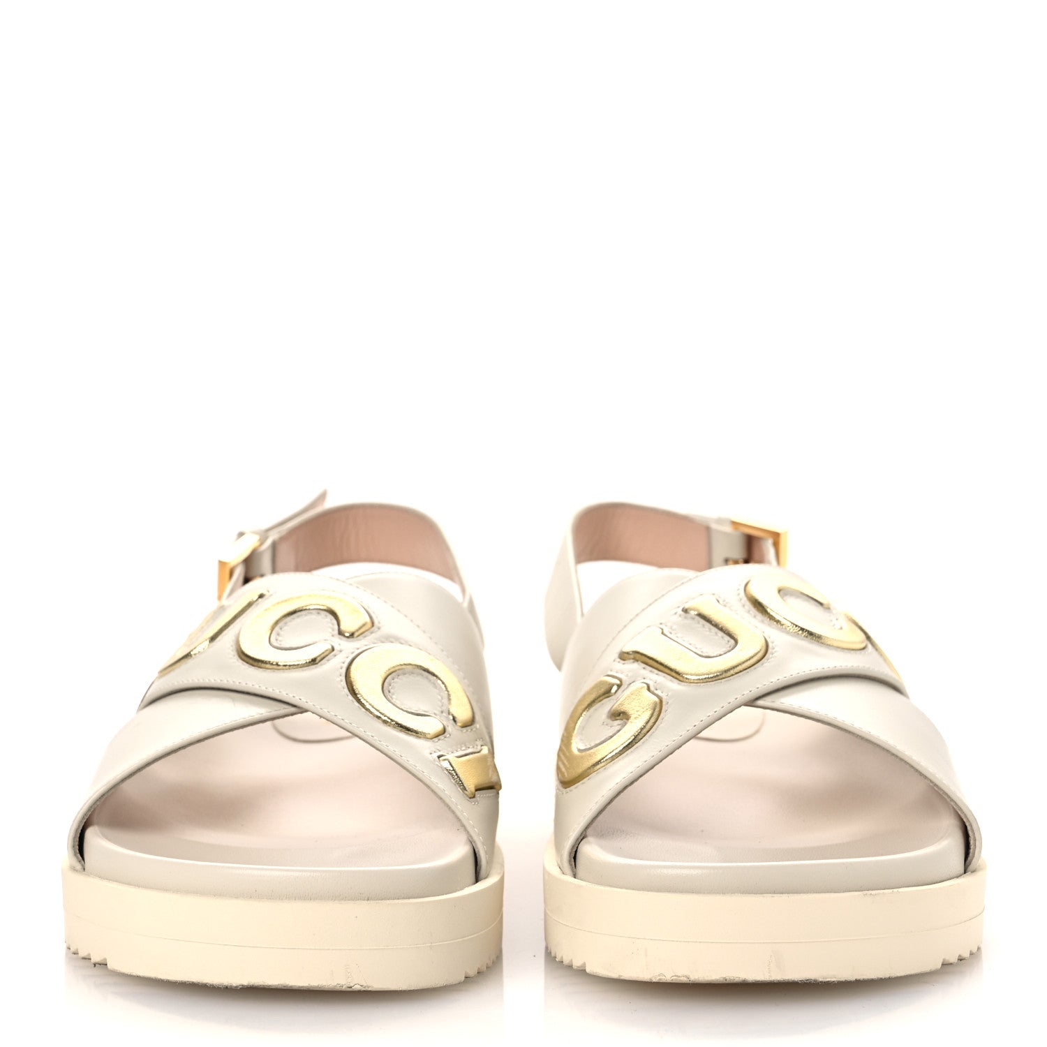 Gucci Calfskin Elizabeth Nappa Charlotte Logo Slingback Sandals 37.5 Mystic White Platino 3 of 15