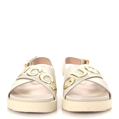 Gucci Calfskin Elizabeth Nappa Charlotte Logo Slingback Sandals 37.5 Mystic White Platino 3 of 15