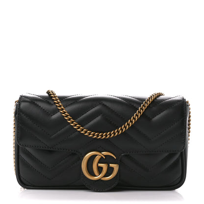 Gucci Calfskin Matelasse Mini GG Marmont Shoulder Bag With Case Black White 3 of 13