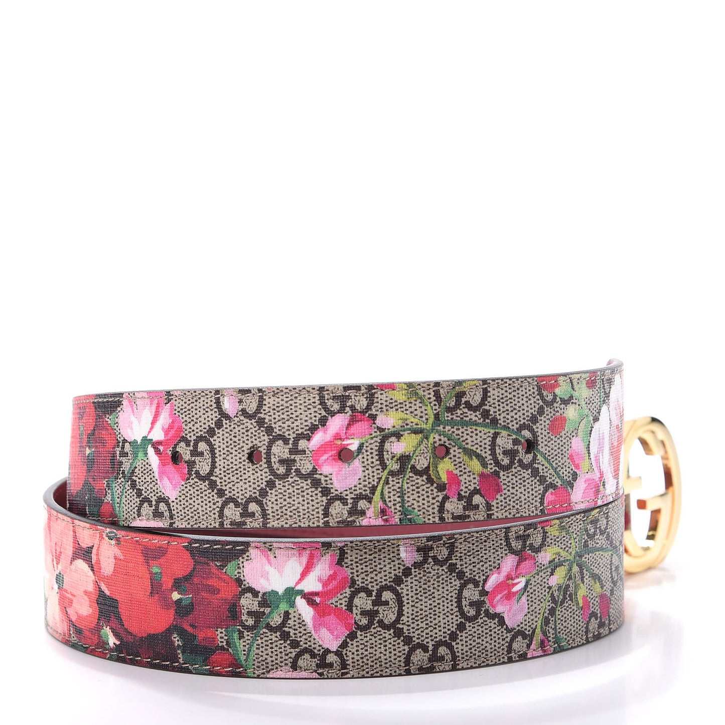 GG Supreme Monogram Blooms Moon Calfskin Interlocking G 37mm Belt 90 36 Beige Ebony Multicolor Dry Rose