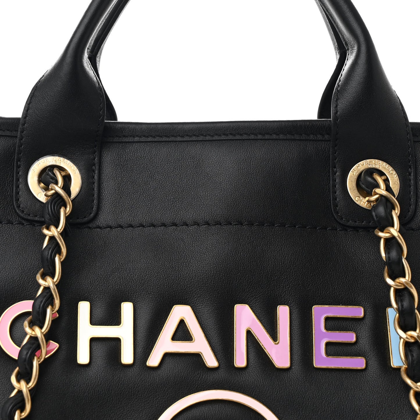 Calfskin Medium Deauville Tote Black Multicolor