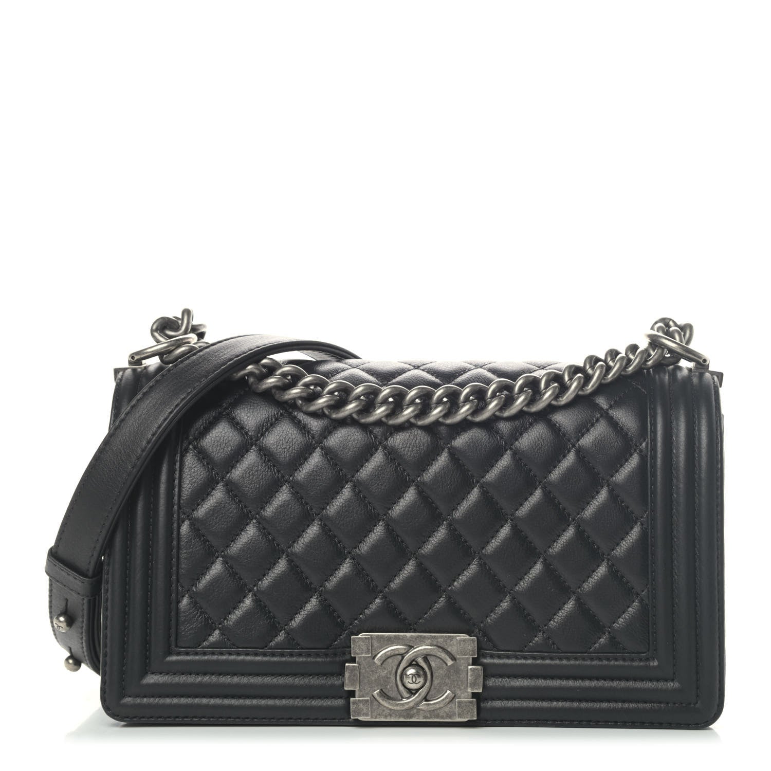 Chanel Metallic Calfskin Quilted Medium Boy Flap Black 1 of 4