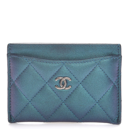 Chanel Metallic Lambskin Quilted Card Holder Turquoise 1 of 9