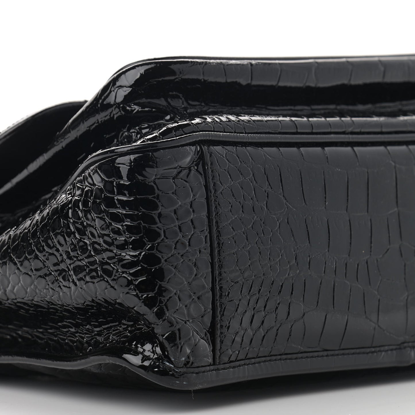 Patent Crocodile Embossed Lambskin Monogram Medium Niki Chain Satchel Black