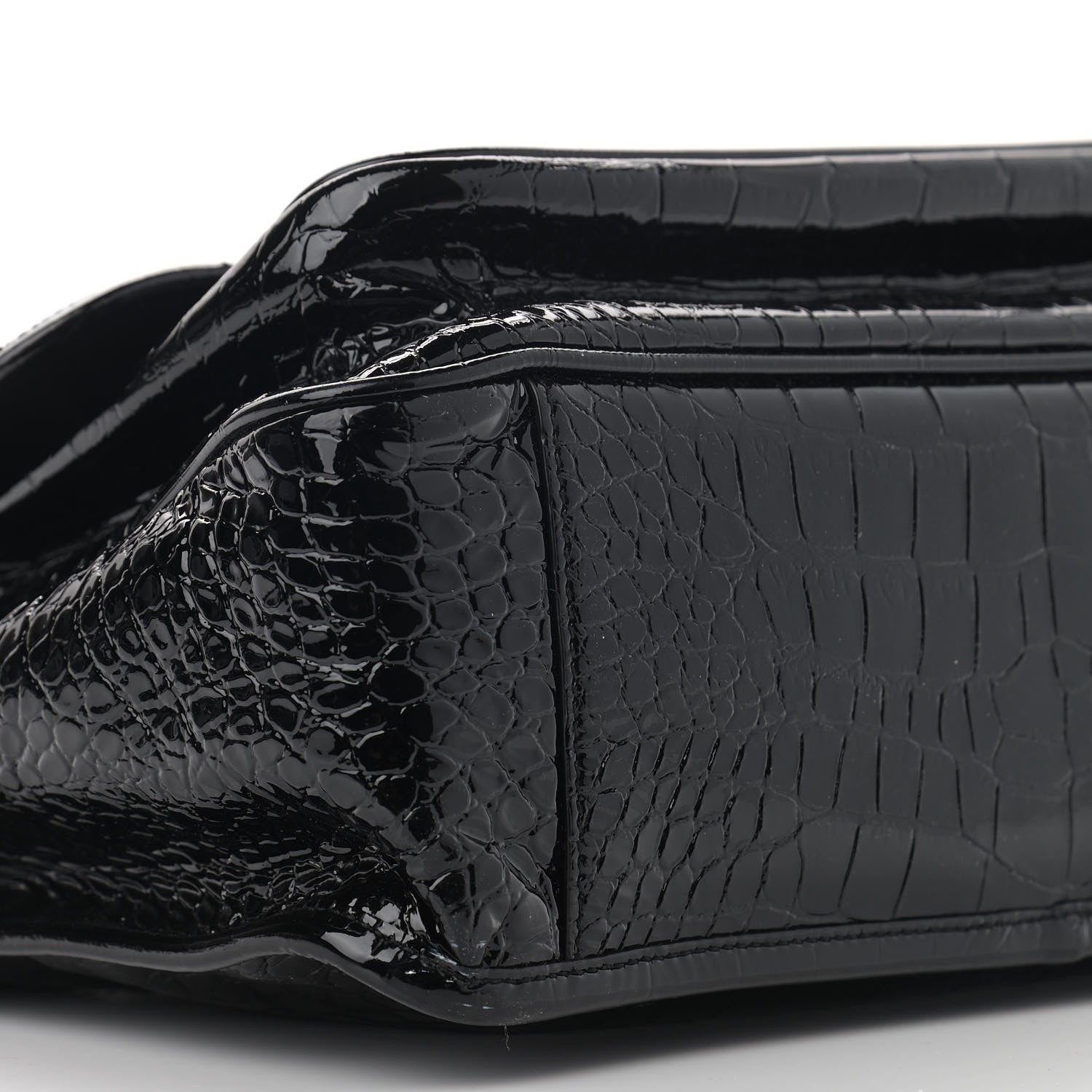 Saint Laurent Patent Crocodile Embossed Lambskin Monogram Medium Niki Chain Satchel Black 10 of 16