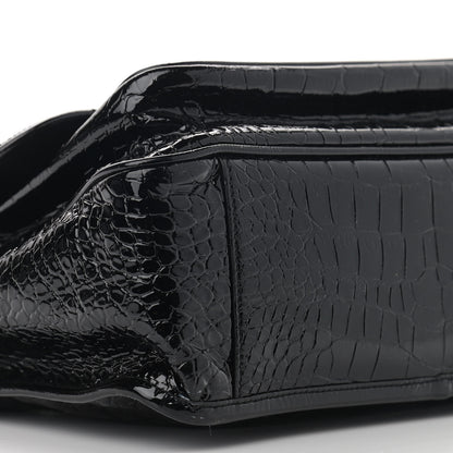 Saint Laurent Patent Crocodile Embossed Lambskin Monogram Medium Niki Chain Satchel Black 10 of 16