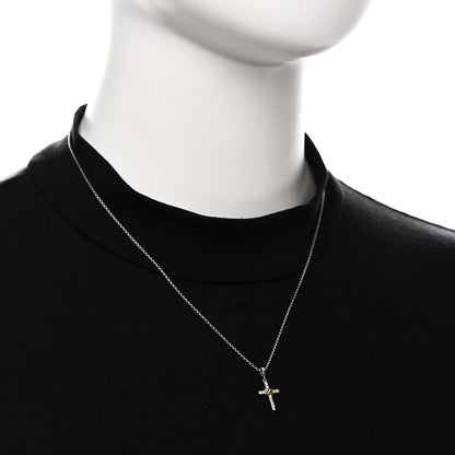 David Yurman Sterling Silver 18K Yellow Gold Diamond Petite Cross Pendant Necklace 2 of 6