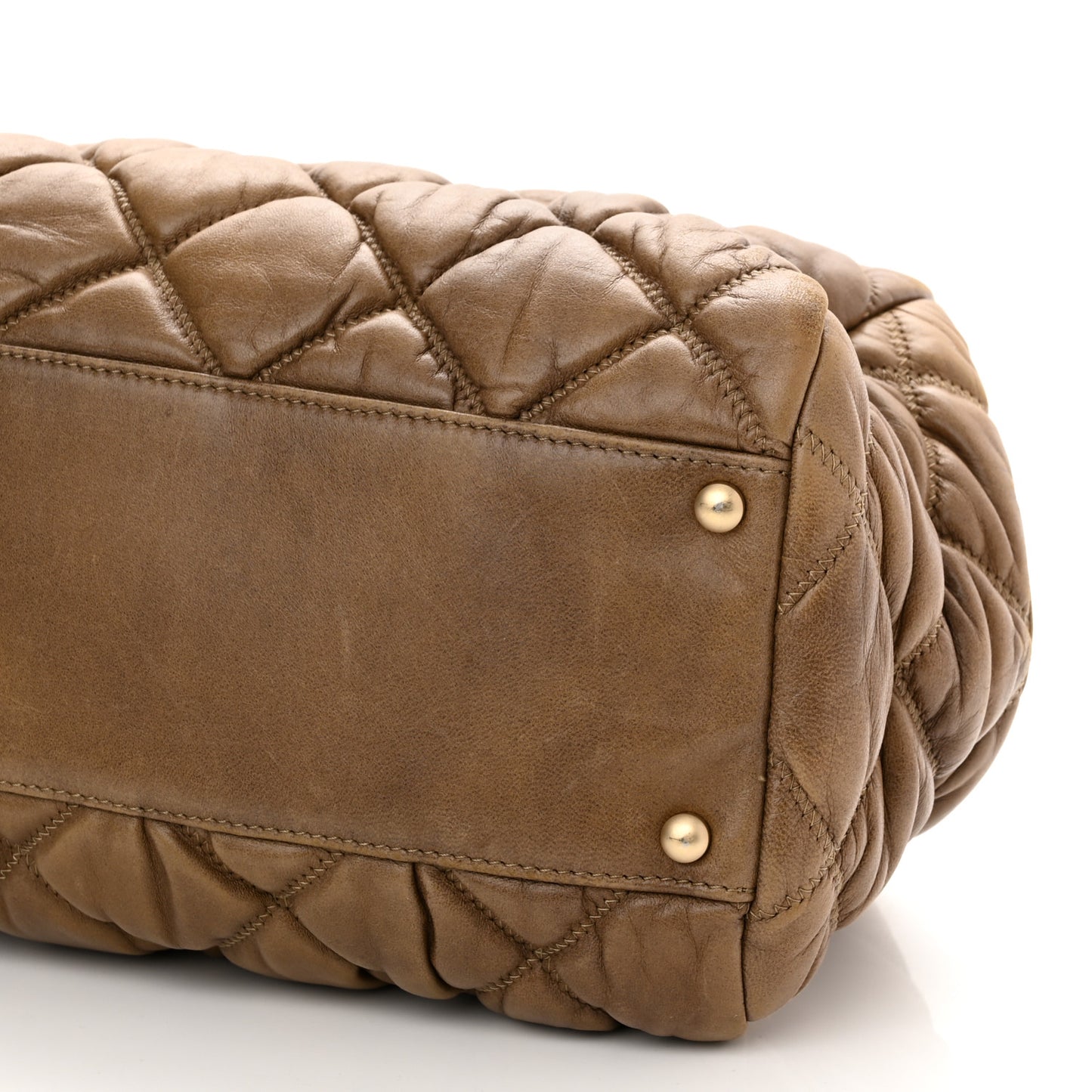Lambskin Bubble Quilt Bowler Dark Beige