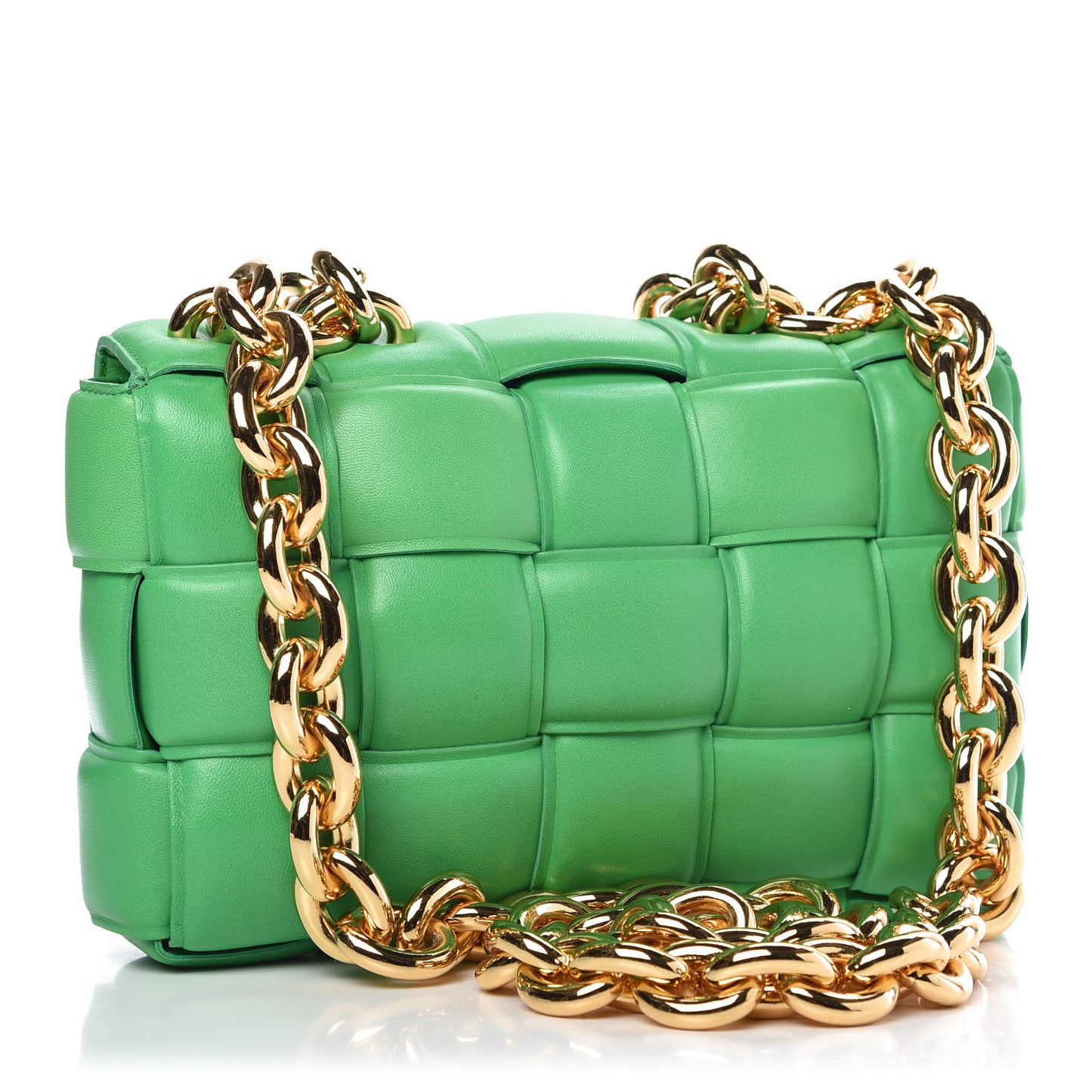 Lambskin Maxi Intreccio Padded Chain Cassette Crossbody Bag Grass