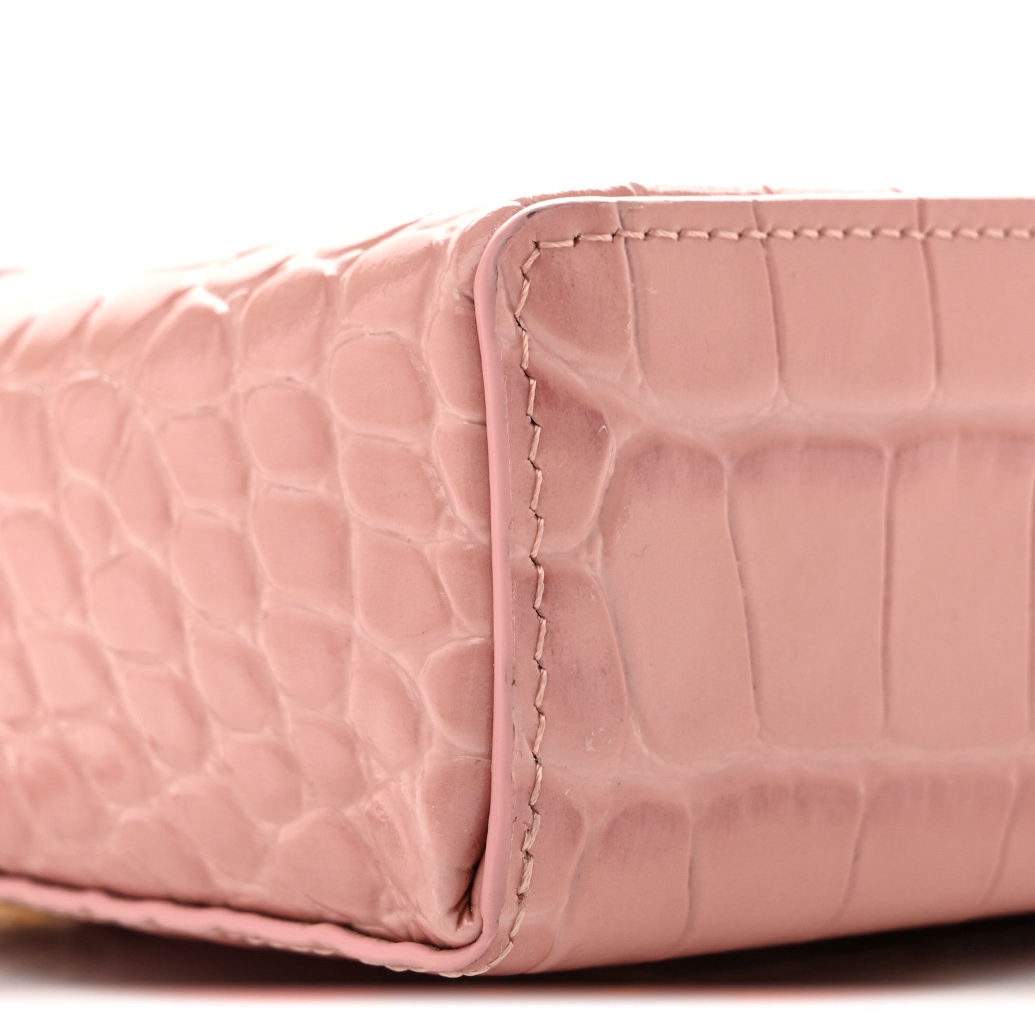 Chanel Calfskin Crocodile Embossed Crococo Top Handle Slim Vanity Case With Chain Pink 9 of 13