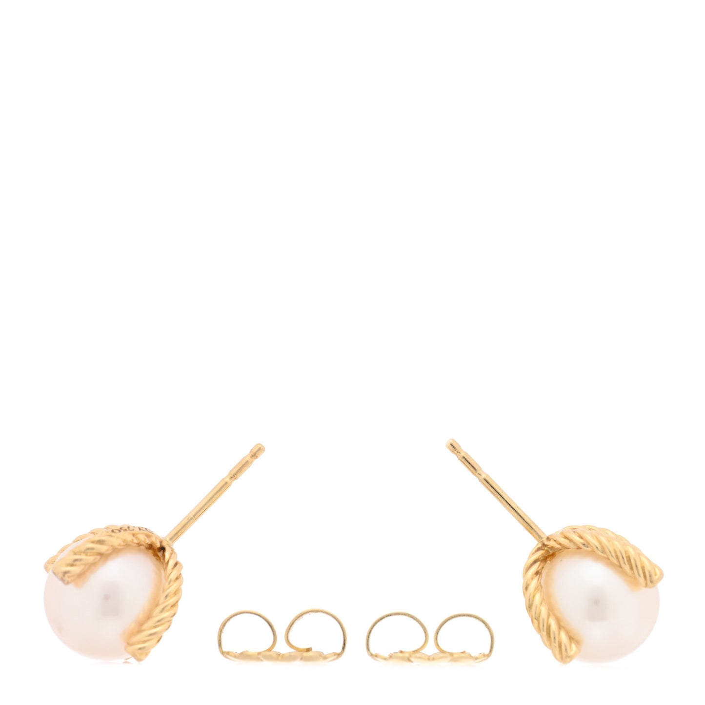 18K Yellow Gold Diamond Cultured Pearl 9.5-10mm Cable Stud Earrings