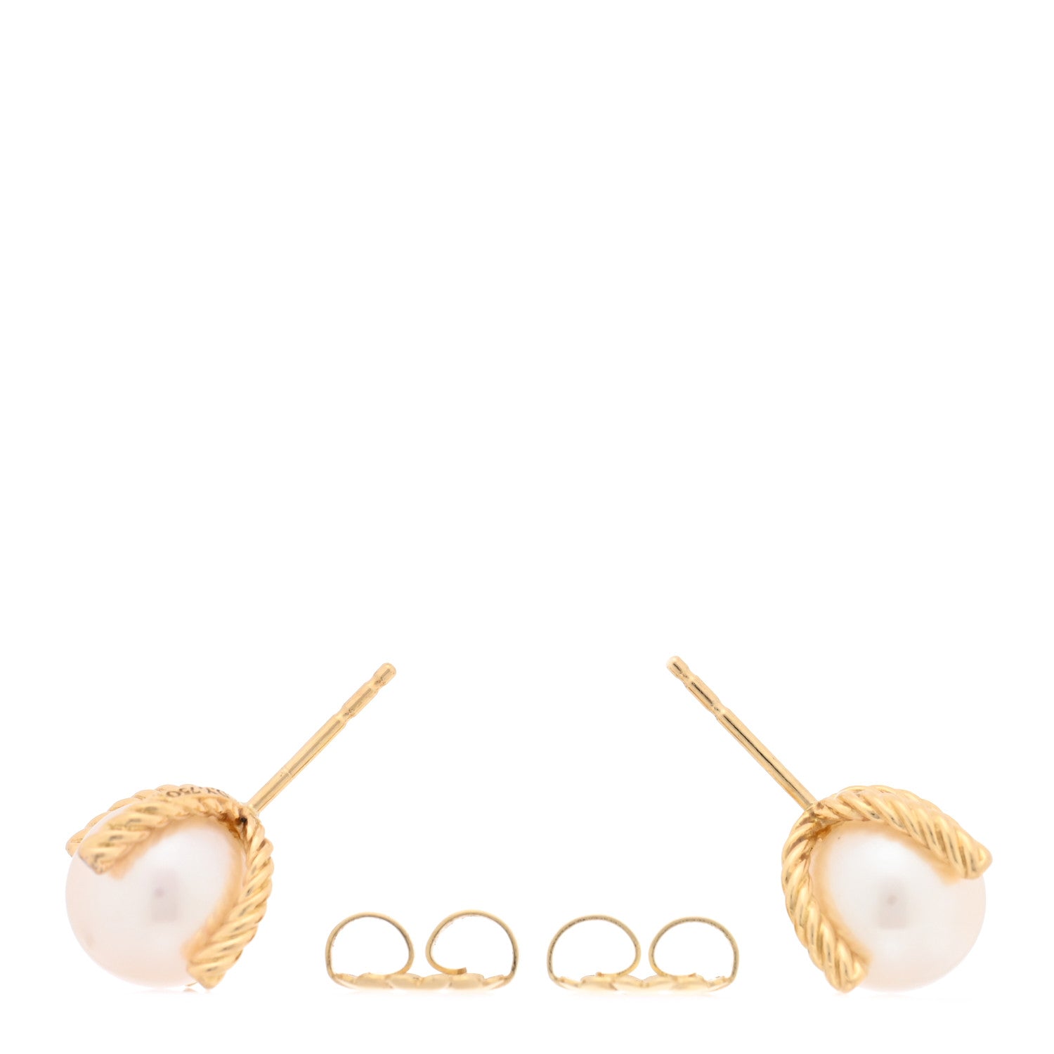 David Yurman 18K Yellow Gold Diamond Cultured Pearl 9.5-10mm Cable Stud Earrings 3 of 4