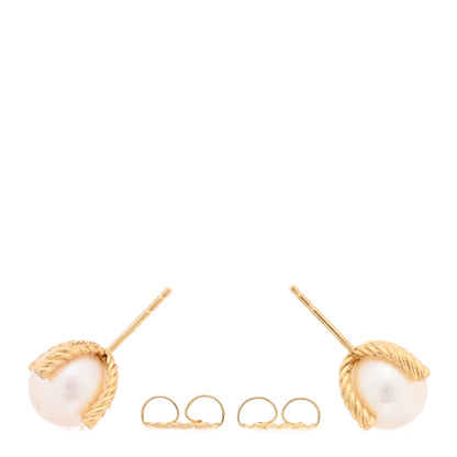 David Yurman 18K Yellow Gold Diamond Cultured Pearl 9.5-10mm Cable Stud Earrings 3 of 4