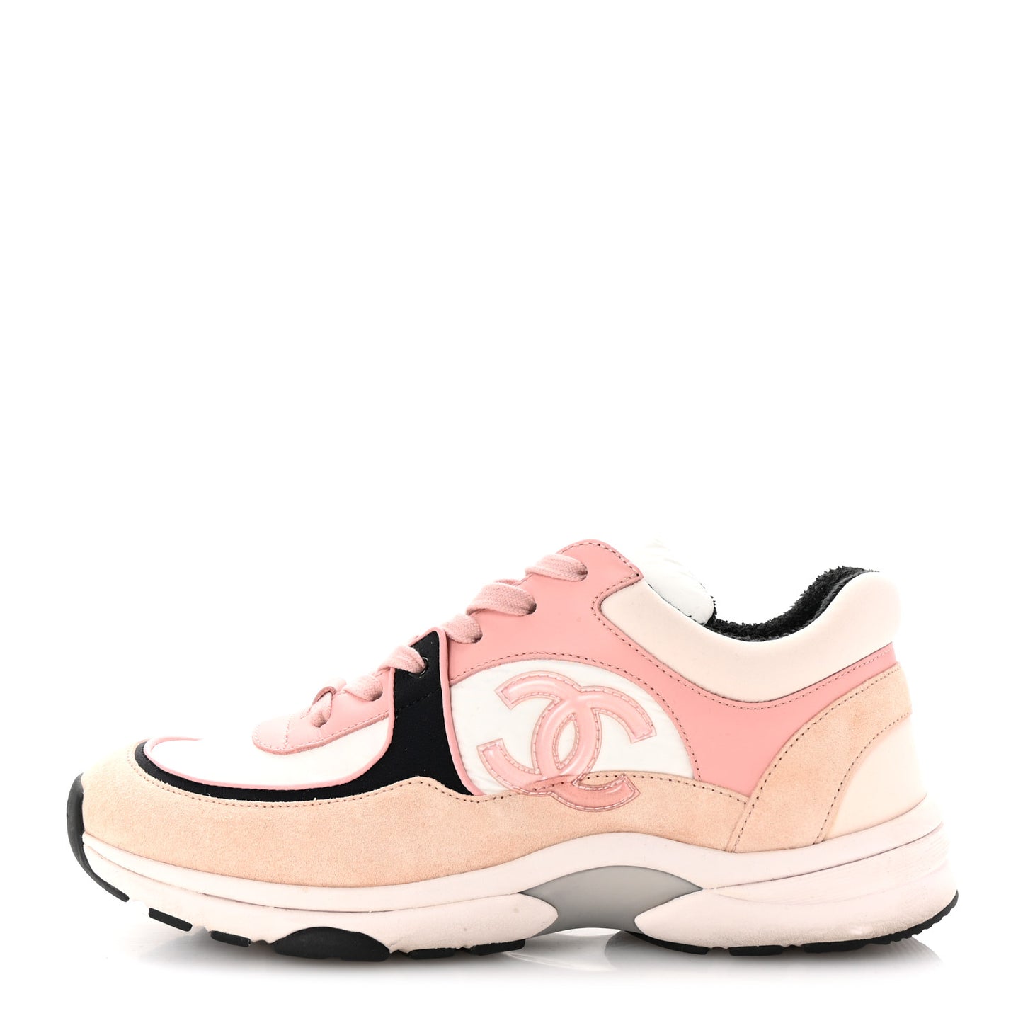 Nylon Lambskin Suede Calfskin CC Sneakers 40 Pink White Black